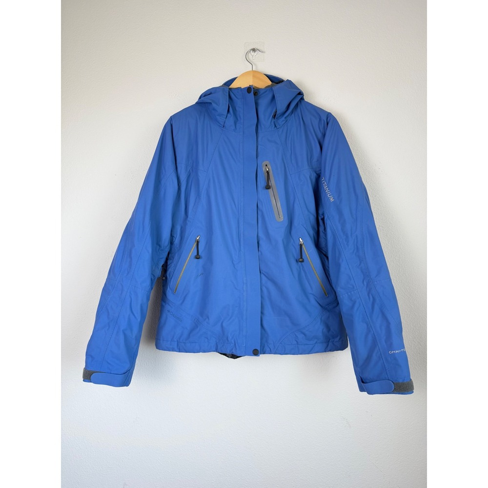 Columbia Womens Omni-Tech Ski Snow Jacket Titanium XL Blue Waterproof Hooded